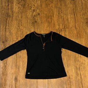 Ralph Lauren Black Top with Brown Trim
